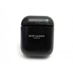 ETUI SAINT LAURENT POUR AIRPODS APPLE EN CUIR NOIR + BOITE LEATHER CASE 225€