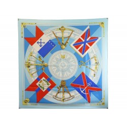 FOULARD HERMES SEXTANTS LOIC DUBIGEONS CARRE 90 EN SOIE BLEU SILK SCARF 385€