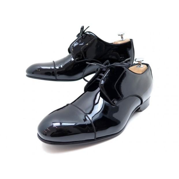 NEUF CHAUSSURES CHRISTIAN DIOR DERBY 41 EN CUIR VERNIS NOIR + BOITE SHOES 750€