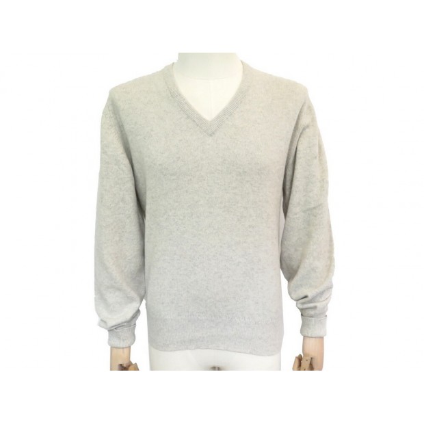 NEUF PULL HERMES COL V M 48 EN CACHEMIRE TAUPE CASHMERE NEW SWEATER 1350€