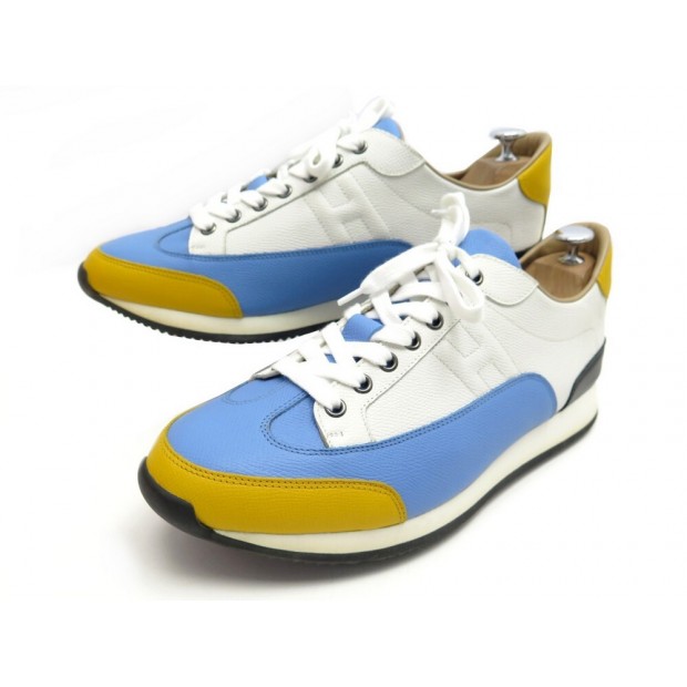 NEUF CHAUSSURES HERMES 43.5 BASKETS CUIR TRICOLORE + BOITE LEATHER SNEAKERS 760€