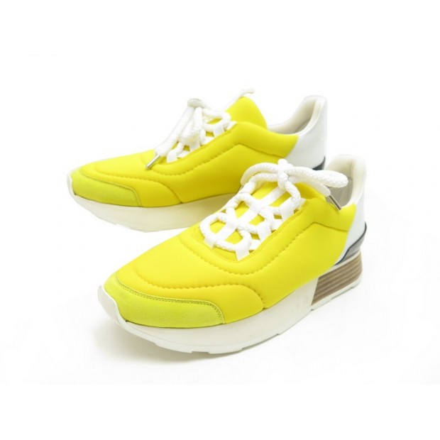 NEUF CHAUSSURES HERMES 36.5 BASKETS EN TOILE JAUNE + BOITE YELLOW SNEAKERS 620€