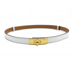 NEUF CEINTURE HERMES KELLY 18 H069853CC01 CUIR EPSOM BLANC + BOITE NEW BELT 730€