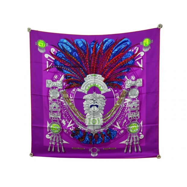 NEUF FOULARD HERMES MEXIQUE PAR CATY LATHAM EN SOIE VIOLET NEW SILK SCARF 385€