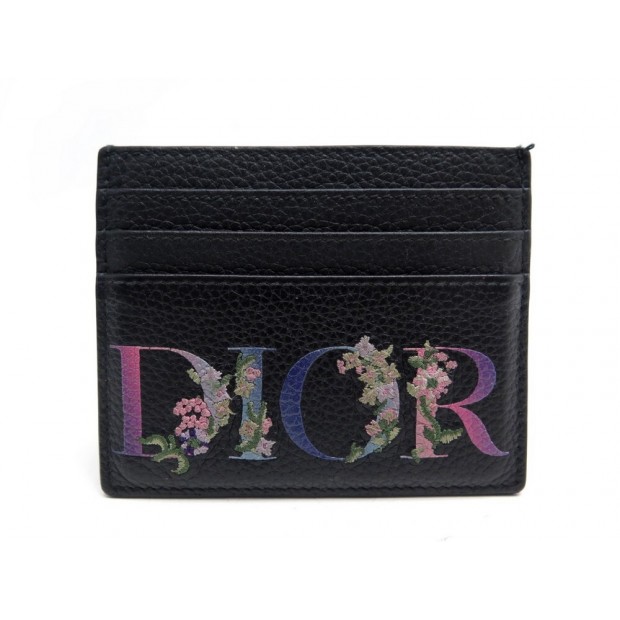 NEUF PORTE CARTES CHRISTIAN DIOR CUIR NOIR LOGO FLEURS + BOITE CARD HOLDER 310€