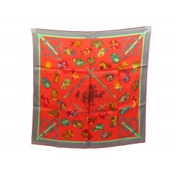 FOULARD HERMES JOCKEY LEDOUX CARRE 70 EN SOIE ORANGE + BOITE SILK SCARF 285€