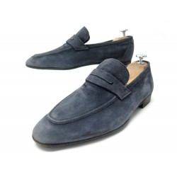 CHAUSSURES BERLUTI MOCASSINS LORENZO 6.5 41 41.5 EN DAIM BLEU SUEDE SHOES 1100€