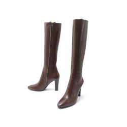 NEUF CHAUSSURES YVES SAINT LAURENT BOTTES LILY 440854 40 CUIR MARRON SHOES 1395€