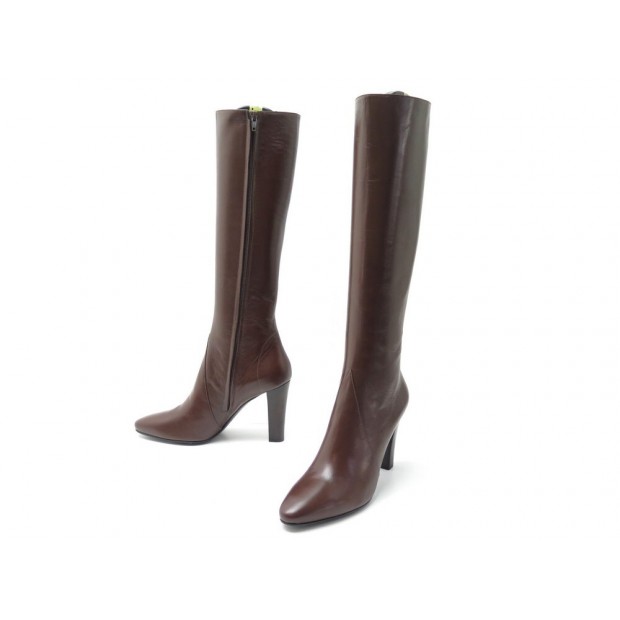 NEUF CHAUSSURES YVES SAINT LAURENT BOTTES LILY 440854 40 CUIR MARRON SHOES 1395€