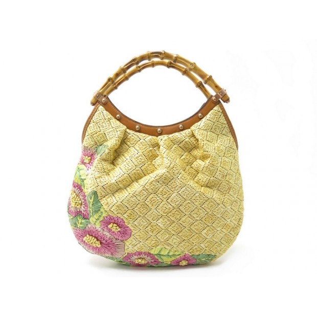 NEUF SAC A MAIN GUCCI BAMBOO 125585 EN RAPHIA FLEURS RAFFIA FLOWER PURSE 2000€