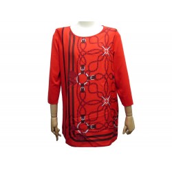 NEUF HAUT HERMES TUNIQUE L 42 EN SOIE & COTON ROUGE CORDAGE POMPONS SHIRT 1550€