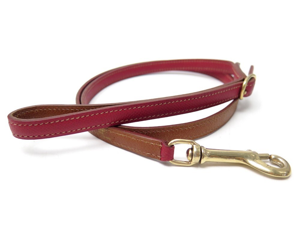 laisse pour chien hermes en cuir epsom rouge et marron