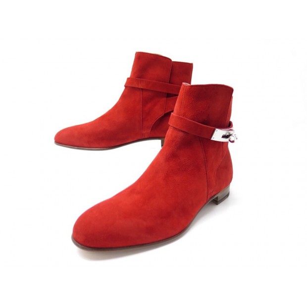 NEUF CHAUSSURES HERMES BOTTINES NEO 162134Z 39 DAIM ROUGE NEW BOOTS SHOES 1150€