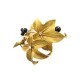 BROCHE 2 FEUILLES EN OR JAUNE 18K 17GR PERLES NOIRES DIAMANTS GOLD LEAVES BROOCH