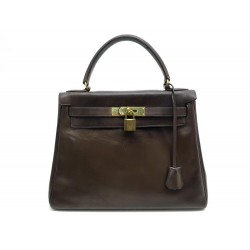 VINTAGE SAC A MAIN HERMES KELLY 28 RETOURNE EN CUIR BOX MARRON HAND BAG 7300€