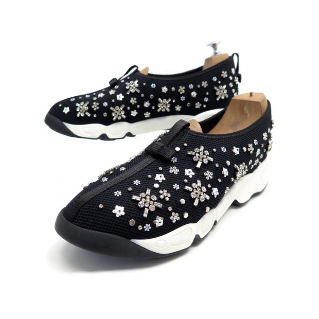 NEUF CHAUSSURES CHRISTIAN DIOR BASKETS FUSION PERLES 42 TOILE NOIR SNEAKERS 890€