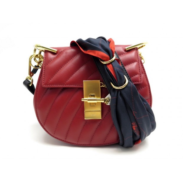 NEUF SAC A MAIN CHLOE MINI DREW BIJOU CUIR ROUGE + BANDOULIERE FOULARD BAG 1885€