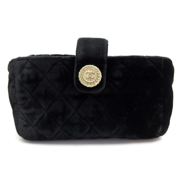 NEUF PORTE MONNAIE CHANEL EN VELOURS NOIR MATELASSE BLACK VELVET NEW WALLET