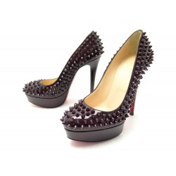 NEUF CHAUSSURES CHRISTIAN LOUBOUTIN BIANCA SPIKE 37 ESCARPINS CUIR VERNI 1100€