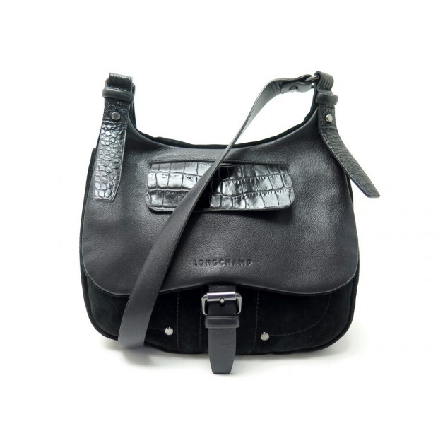 SAC A MAIN LONGCHAMP 4970743001 BANDOULIERE EN CUIR & DAIM NOIR HAND BAG 360€