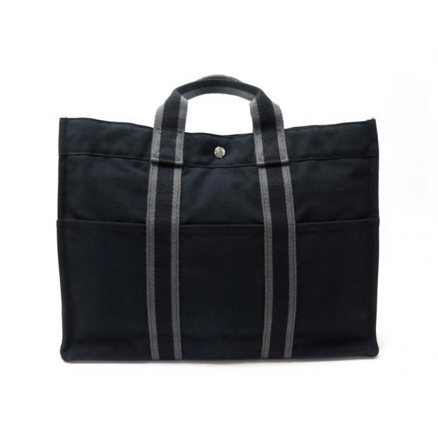 SAC A MAIN HERMES CABAS TOTO 42 CM EN TOILE NOIR CANVAS HAND TOTE BAG 1300€