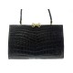 VINTAGE SAC A MAIN EN CUIR CROCODILE NOIR 29 CM BLACK LEATHER HAND BAG