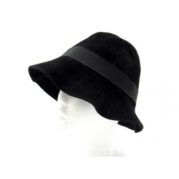 NEUF CHAPEAU HERMES BOB T59 EN FEUTRE DE LAPIN NOIR NEW BLACK FELT HAT 550€