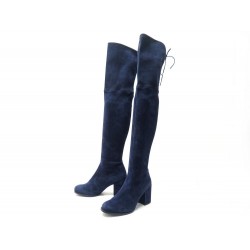 CHAUSSURES STUART WEITZMAN TIELAND 48877 37.5 BOTTES CUISSARDES DAIM BLEU 850€