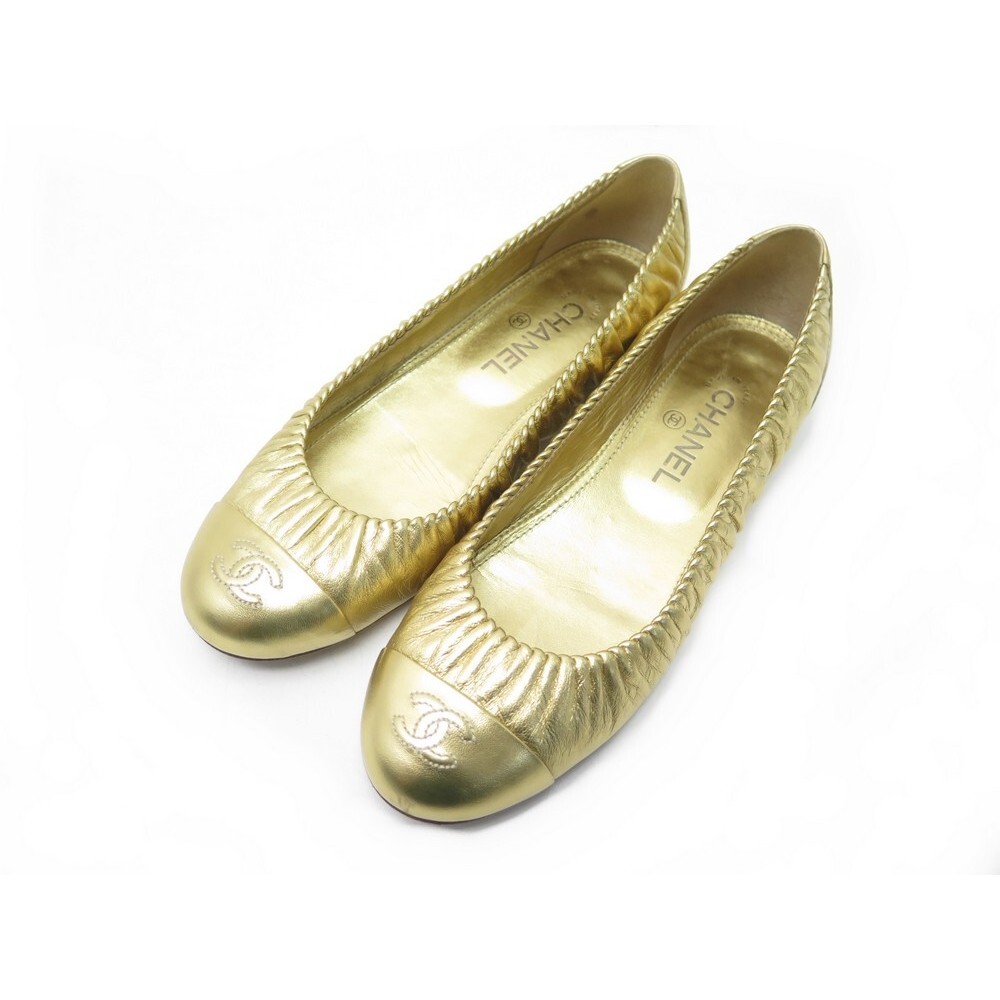 CHANEL Lambskin Sequin Cap Toe Ballerina Flats 385 Gold 610381   FASHIONPHILE