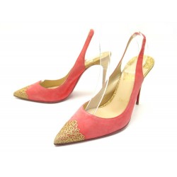 CHAUSSURES CHRISTIAN LOUBOUTIN 37.5 ESCARPINS DAIM ROSE & PAILLETTES DOREES 575€