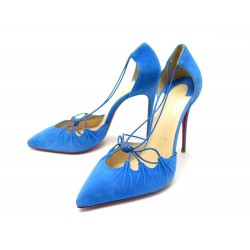 NEUF CHAUSSURES CHRISTIAN LOUBOUTIN 38 ESCARPINS DAIM BLEU ELECTRIQUE PUMP 575€