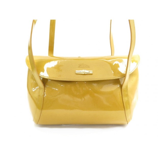 NEUF SAC A MAIN LONGCHAMP ROSEAU BIONIC 260340 CUIR VERNIS JAUNE HAND BAG 420€