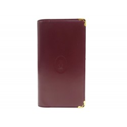 PORTEFEUILLE MUST DE CARTIER PORTE CHEQUIER EN CUIR BORDEAUX LEATHER WALLET 520€