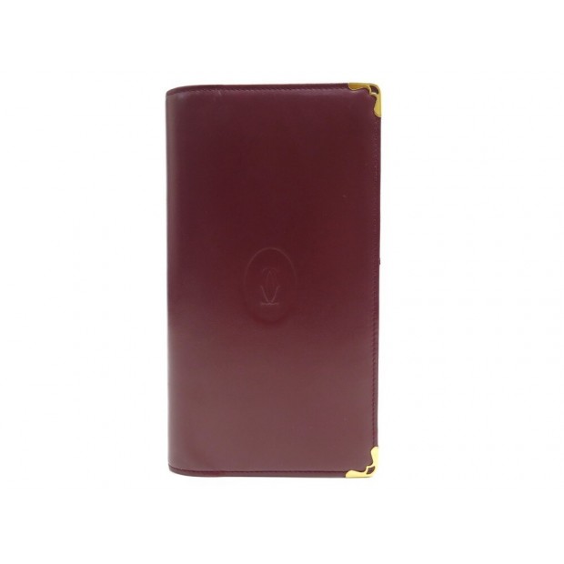 PORTEFEUILLE MUST DE CARTIER PORTE CHEQUIER EN CUIR BORDEAUX LEATHER WALLET 520€