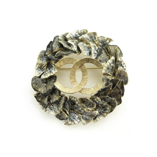 NEUF BROCHE CHANEL LOGO CC FEUILLAGES EN METAL DORE NEW GOLDEN BROOCH 790€