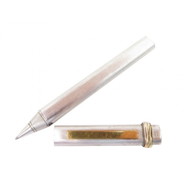 VINTAGE STYLO BILLE CARTIER TRINITY ROLLERBALL EN METAL ARGENTE BALL PEN 315€