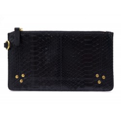 NEUF POCHETTE JEROME DREYFUSS POPOCHE S CUIR PYTHON NOIR NEW LEATHER POUCH 240€