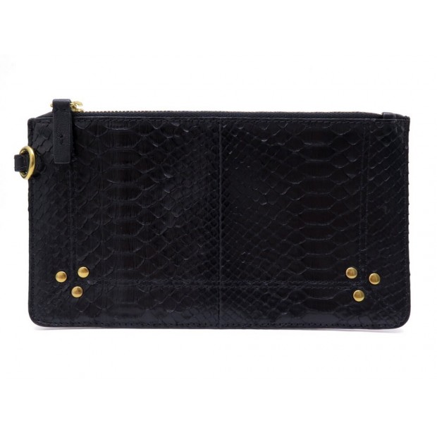 NEUF POCHETTE JEROME DREYFUSS POPOCHE S CUIR PYTHON NOIR NEW LEATHER POUCH 240€