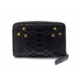 NEUF PORTE MONNAIE JEROME DREYFUSS HENRI EN CUIR PYTHON NOIR NEW WALLET 350€