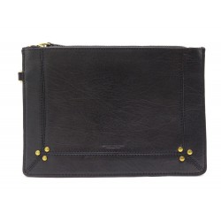 NEUF POCHETTE JEROME DREYFUSS POPOCHE M TROUSSE CUIR NOIR NEW LEATHER POUCH 160€