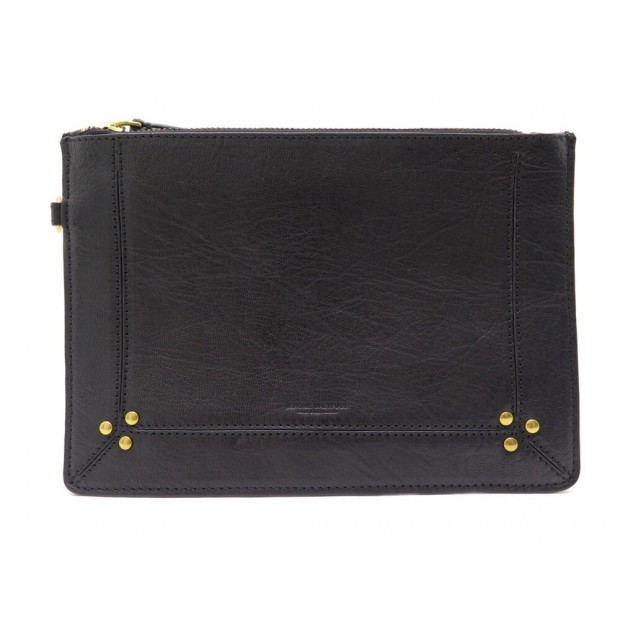 NEUF POCHETTE JEROME DREYFUSS POPOCHE M TROUSSE CUIR NOIR NEW LEATHER POUCH 160€