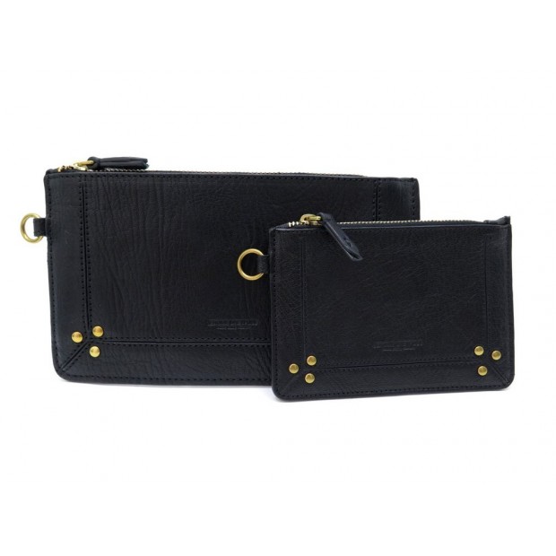 NEUF LOT 2 POCHETTES JEROME DREYFUSS POPOCHE S & XS EN CUIR NOIR NEW POUCH 260€