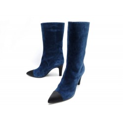 NEUF CHAUSSURES CHANEL BOTTES GABRIELLE COCO G33119 40.5 DAIM BLEU BOOTS 1250€