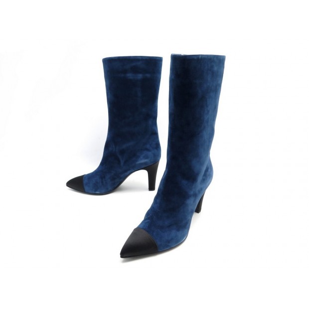 NEUF CHAUSSURES CHANEL BOTTES GABRIELLE COCO G33119 40.5 DAIM BLEU BOOTS 1250€