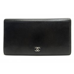 PORTEFEUILLE CHANEL CLASSIQUE LONG EN CUIR CAVIAR NOIR LOGO CC BLACK WALLET 810€