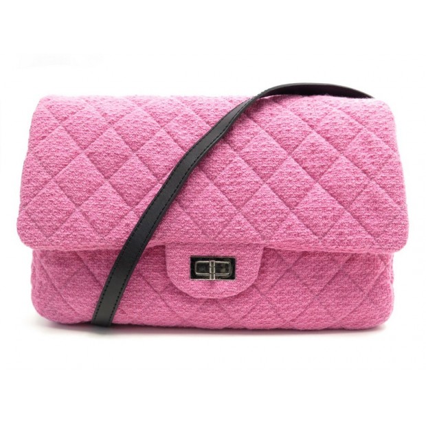 NEUF SAC A MAIN CHANEL BESACE CLASSIQUE 2.55 GM EN TWEED ROSE A47692 HAND BAG