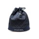 SAC A DOS CHANEL TOILE SATIN MATELASSEE & DAIM LOGO PERLES BLEU MARINE BACKPACK