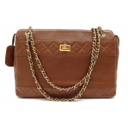 VINTAGE SAC A MAIN CHANEL CABAS BANDOULIERE CUIR MARRON MATELASSE HAND BAG 3900€