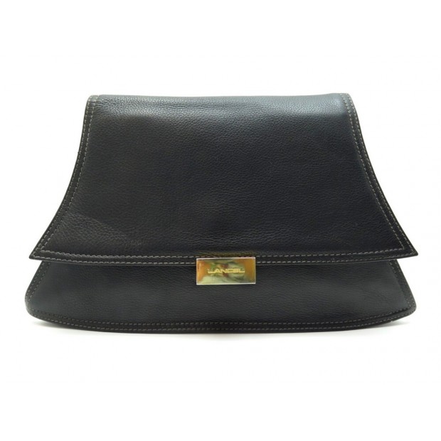 VINTAGE SAC A MAIN LANCEL POCHETTE EN CUIR GRAINE NOIR LEATHER POUCH HAND BAG