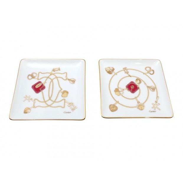 NEUF LOT DE 2 VIDES POCHES CARTIER SET TRINKET TRAYS CHARMS T1120011 PORCELAINE